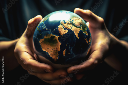 A man with a globe in his hands. Climate Change Analyst, global climate warming.