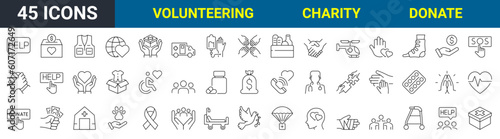 Volunteering and charity web icons in line style. Donate, donor, Social activities, care, help, support, collection. Vector illustration. Social activities