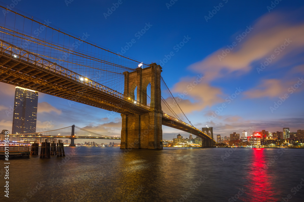 View on Brooklyn bridge and Brooklin at night, New York City View on Brooklyn bridge and Brooklin at night, New York City