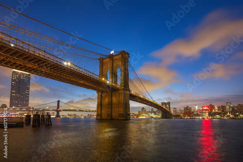 View on Brooklyn bridge and Brooklin at night, New York City © sborisov