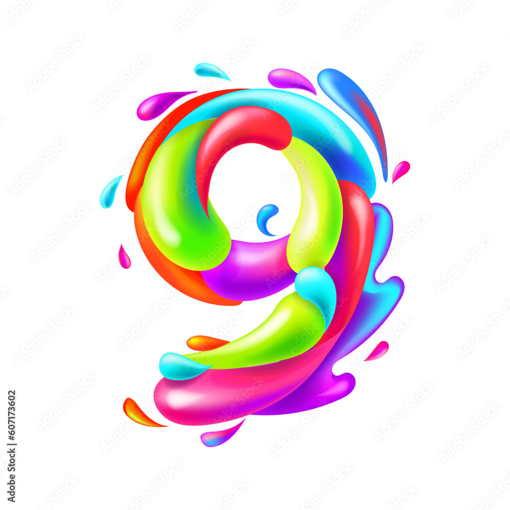 Fototapeta premium Numeral 9, number nine, colorful multicolor sign