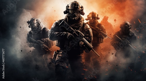 Team of elite special forces soldiers executing a covert mission behind enemy lines, showcasing their tactical skills, advanced weaponry, and stealthy maneuvers