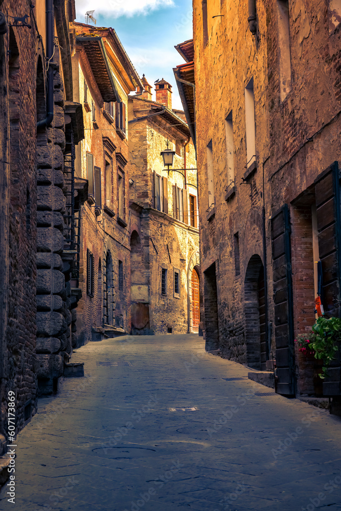 Narrow street in old town Montepulciano Tuscany, Italy