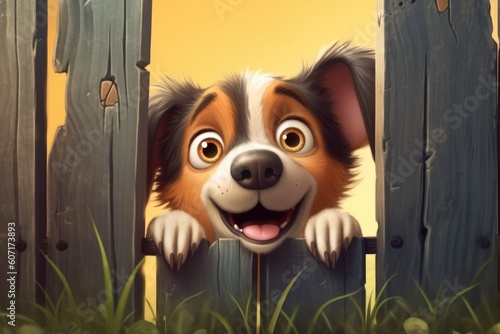 Cute Cartoon Dog Peeking Th...