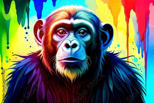 Ein Affe mit bunten Farben und buntem Hintergrund