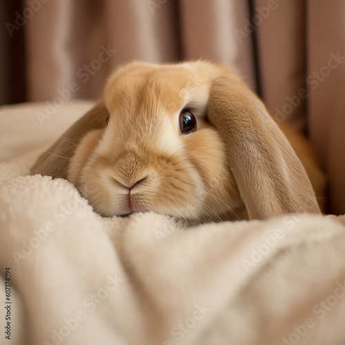 Holland Lop Bunny in a Cozy Setting, A Picture of Serenity
