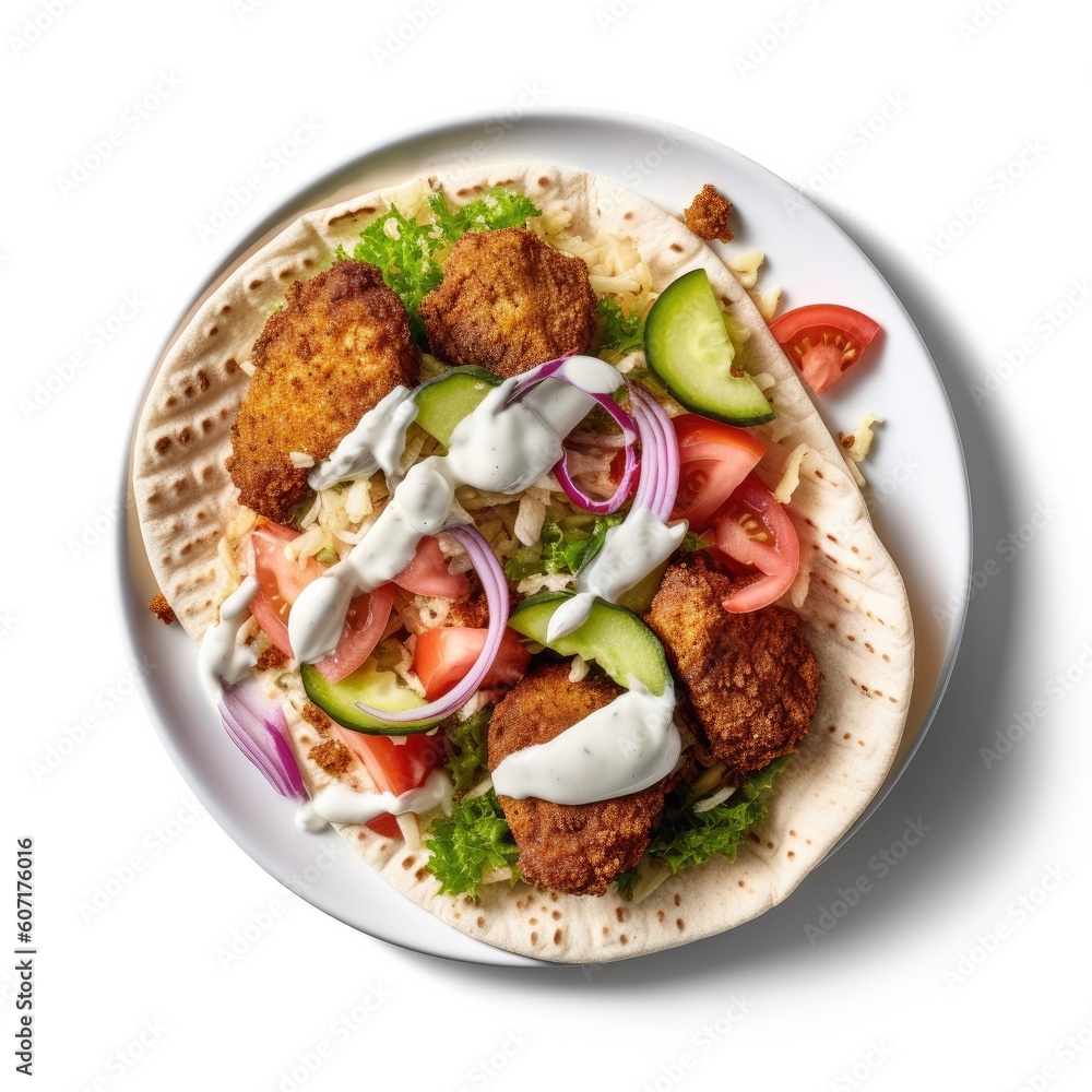 Falafel wrapped in a Pita on a White Background Generative AI