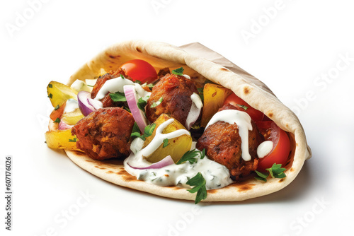 Falafel wrapped in a Pita on a White Background Generative AI