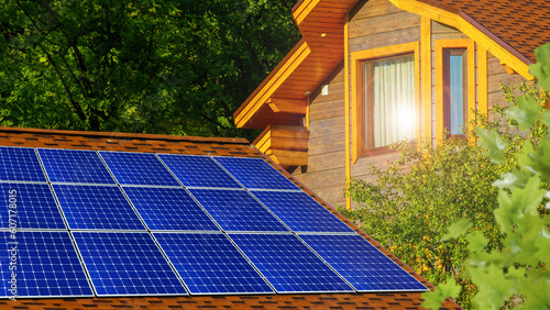 Solar batteries on roof. En...
