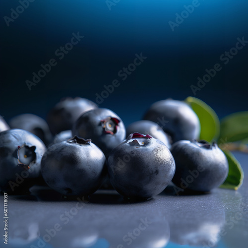 Fresh Blueberries Square Aspect  Bright Light  Blue Blank Background  Studio Product Photography