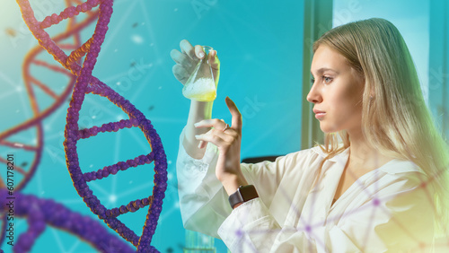 Genetic woman. DNA chain. L...