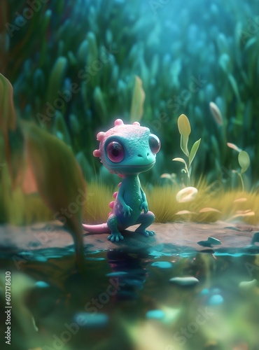 A cute cartoon animal in water © Smechie09