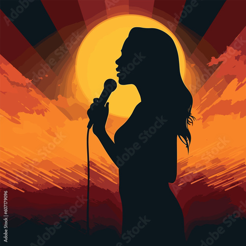 female christian concert singer microphone concert lig vector illustration