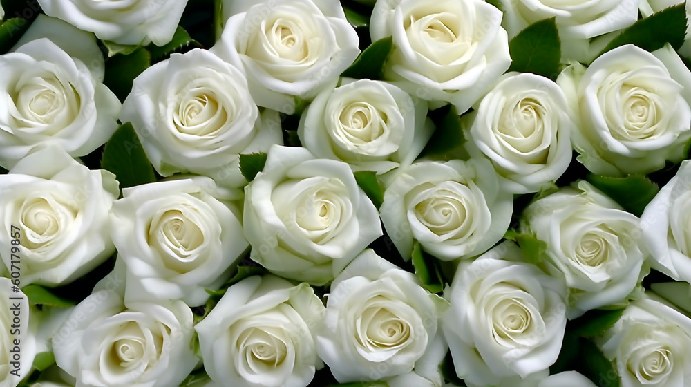 texture of white roses, top view. Generative Ai. texture of white roses, top view. Generative Ai.