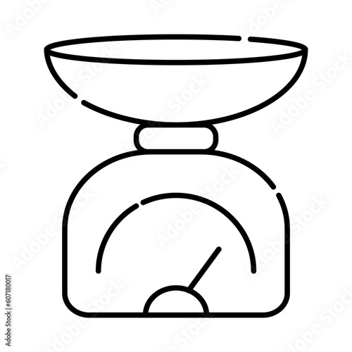 Kitchen scales black and white vector line icon