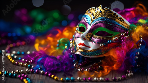 Carnival mask with colorful bead chain