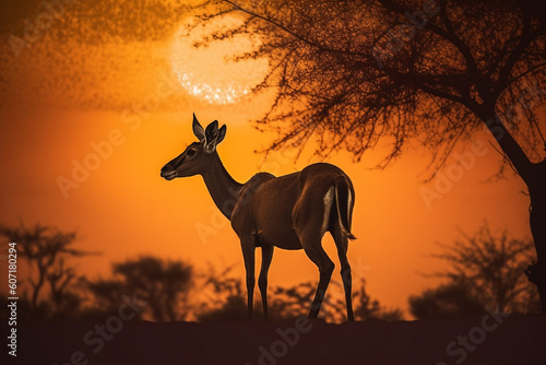 beautiful shot of a deer in sunset created with generative ai