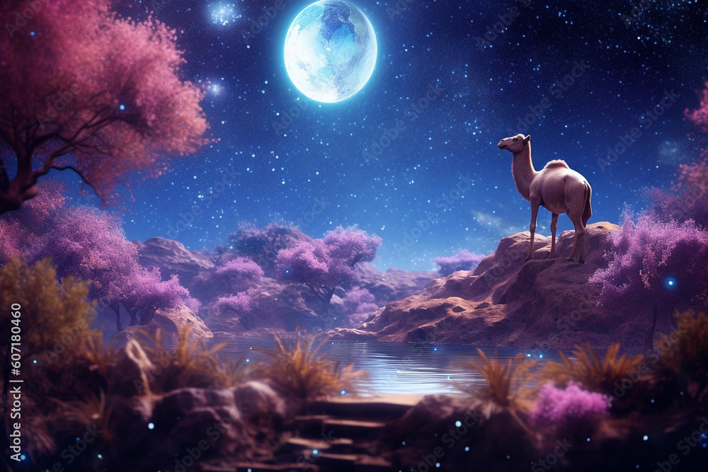 Happy eid ul azha celebration camel islamic design created with generative ai technolgy Happy eid ul azha celebration camel islamic design created with generative ai technolgy