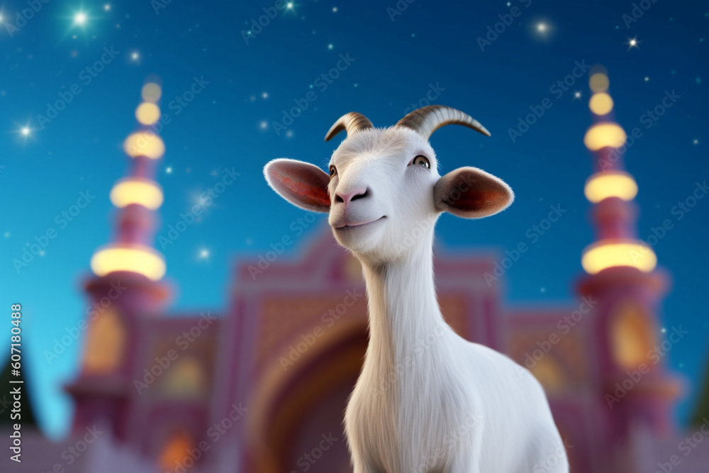 Eid ul-azha Celebration a whimsical cute goat islamic festival background - generative ai Eid ul-azha Celebration a whimsical cute goat islamic festival background - generative ai