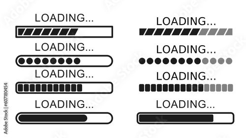 Set of loading bar icons. Modern flat design. Vector illustration. Isolated on white background