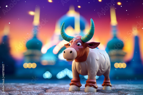 Cute bull islamic eid ul azha design created with generative ai technology © Grafigator