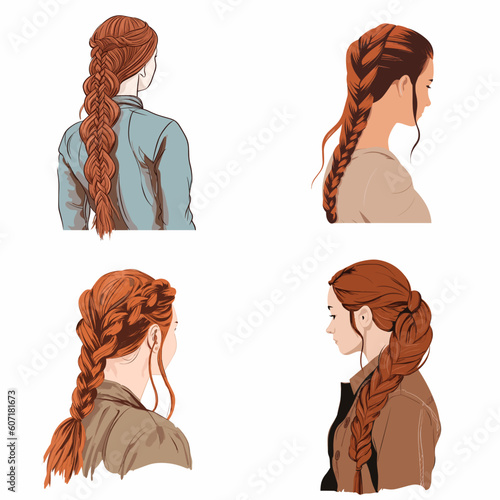 illustration of a woman braids hairstyle illustrations set
