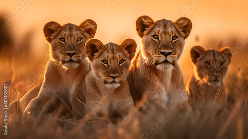 pride of lions in their natural habitat, African predators . Generative AI
