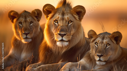 pride of lions in their natural habitat, African predators . Generative AI © xavmir2020