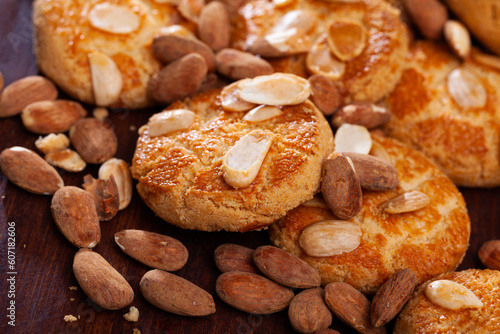 Tasty dessert, crispy cookies with almonds