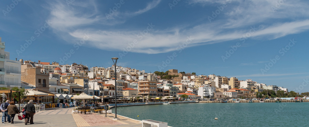Sitia, Eastern Crete, Greece, Europe, 2023 . Early Spring on the waterfront in Sitia an eastern Crete holiday destination resort. The harbour area.