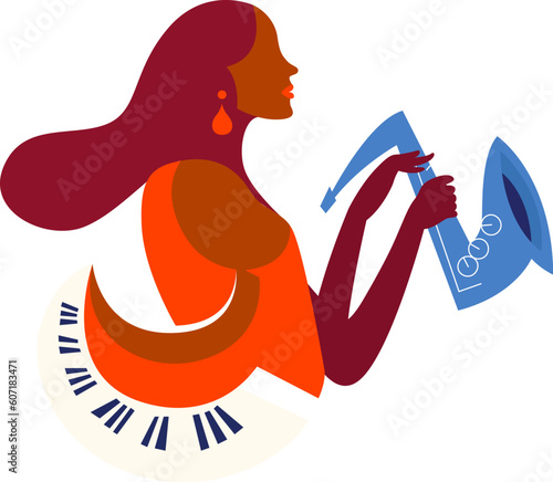 Jazz Girl With Saxophone
