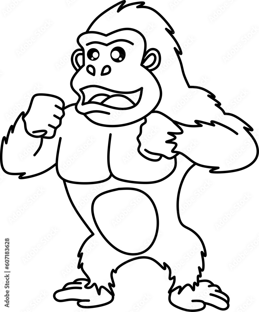 Gorila line art coloring book page 