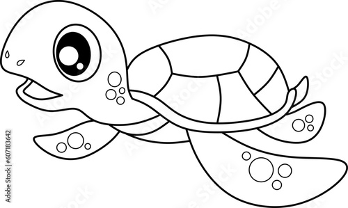 Turtle cartoon line art for coloring book page