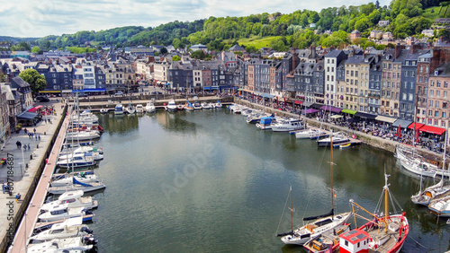 Canvastavla Aerial View on harbor in Honfleur, resort in Normandy , La Manche