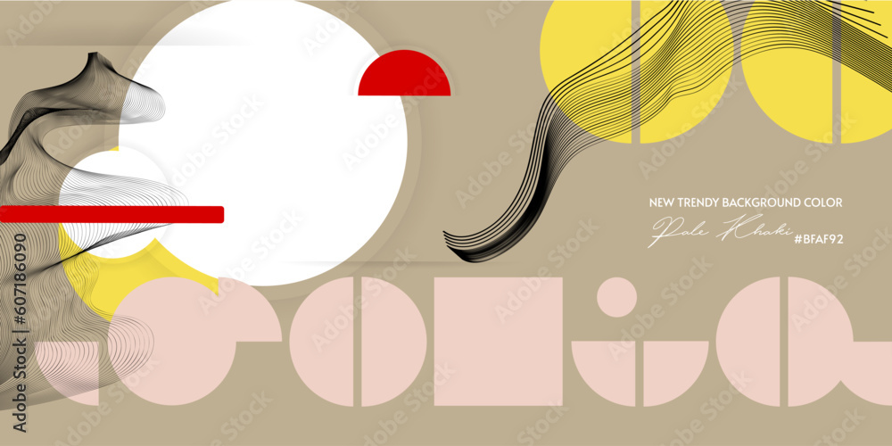 Trend color Pale Khaki poster design Japanese style templates invitations to lines abstract background. Stock illustration artwork business style