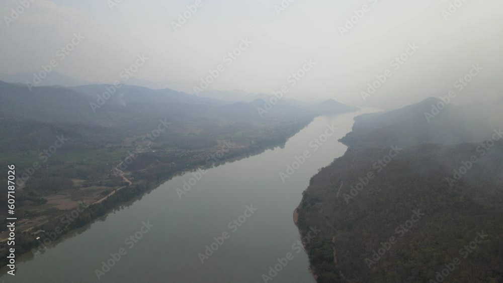 The aerial view around Pak Ou Caves in Laos The aerial view around Pak Ou Caves in Laos