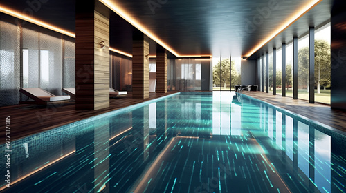 Modern light interior swimming pool room Generative AI