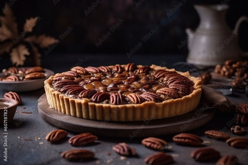 Pecan pie. Traditional pastries. American cuisine. Generative AI. Pecan pie. Traditional pastries. American cuisine. Generative AI.