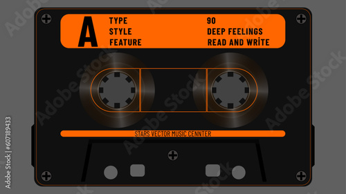 Cassette tape. Vector illustration. Collection of four plastic audio cassettes tape. Realistic Cassette. Deep Feelings Album  Vector 80s Party Background  Audio Casette  Retro Party Background 