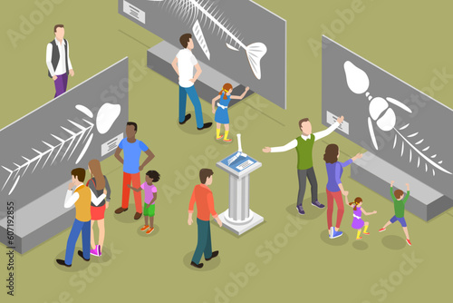 3D Isometric Flat Vector Conceptual Illustration of Paleontology Museum, Archeologic Exhibition