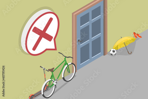 3D Isometric Flat Vector Conceptual Illustration of Personal Items In Corridor, Hallway Messy Interior