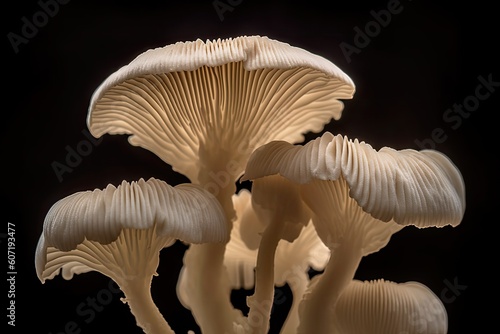 Portrait macro mushrooms isolated on black AI Generative