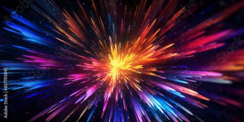 Celestial symphony: starburst of different vivid colors on a black canvas, generative AI
