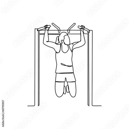 One continuous line drawing of a people with gymnastic activity. Gymnastic concept illustration in simple linear style. Fitness design concept vector illustration