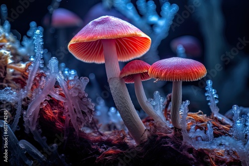 Portrait macro forest mushroom with light exposure AI Generative © Tebha Workspace
