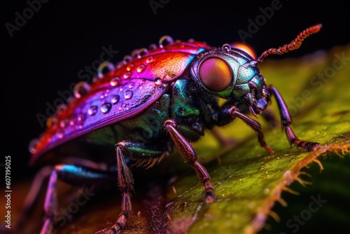 Portrait macro colorful insect on the leaf AI Generative