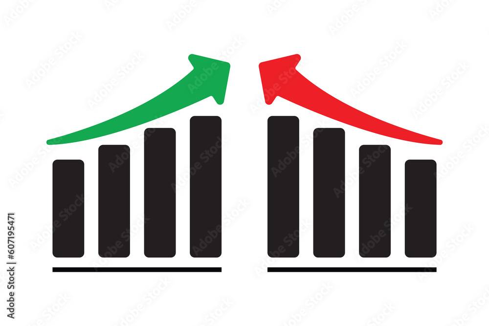Red and green business chart with arrow, stock exchange, icons Red and green business chart with arrow, stock exchange, icons