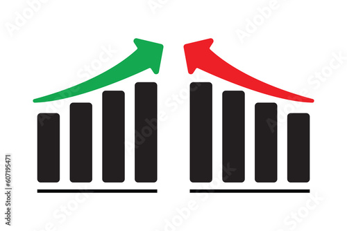 Red and green business chart with arrow, stock exchange, icons 