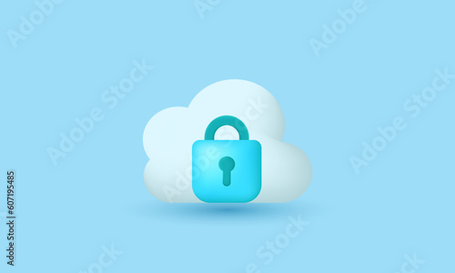 illustration realistic minimal cloud security creative 3d isolated on background