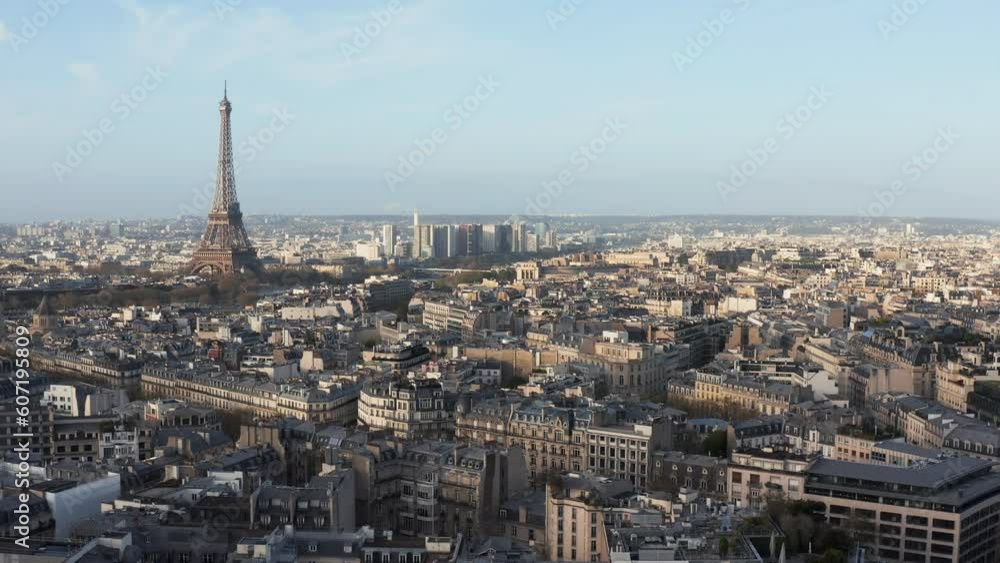 Morning aerial panorama of Paris with Eiffel Tower, France Morning aerial panorama of Paris with Eiffel Tower, France